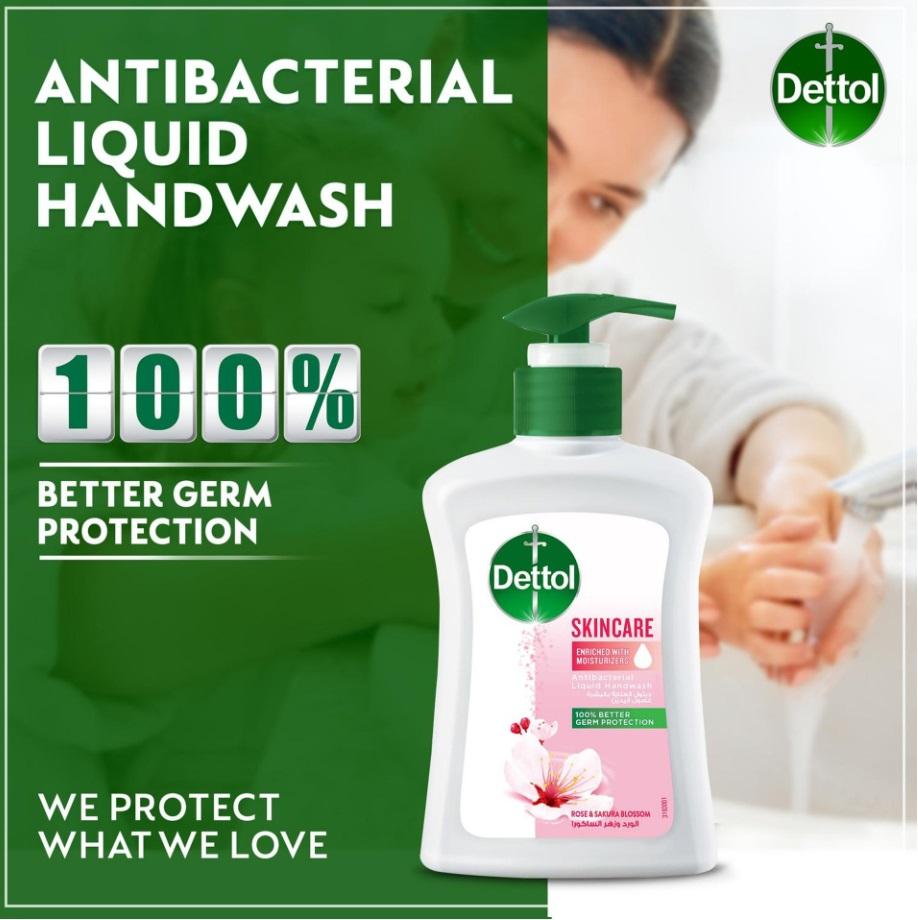 Dettol Skincare Liquid Hand Wash Soap Pump, Rose & Sakura Blossom Scent - 200 ml