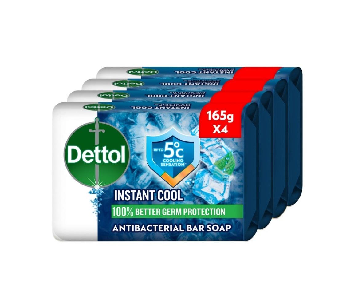 Dettol Antibacterial Cool Bar Soap, Menthol & Eucalyptus Scent - 165g x 4