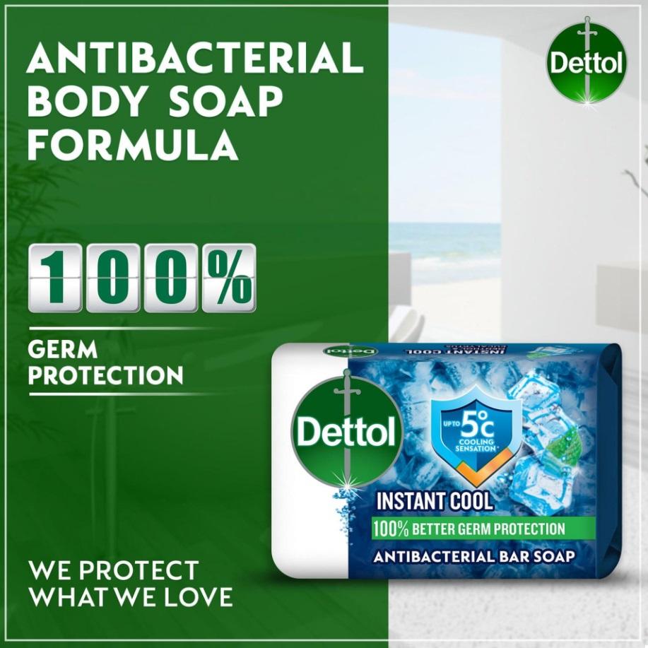 Dettol Antibacterial Cool Bar Soap, Menthol & Eucalyptus Scent - 165g x 4