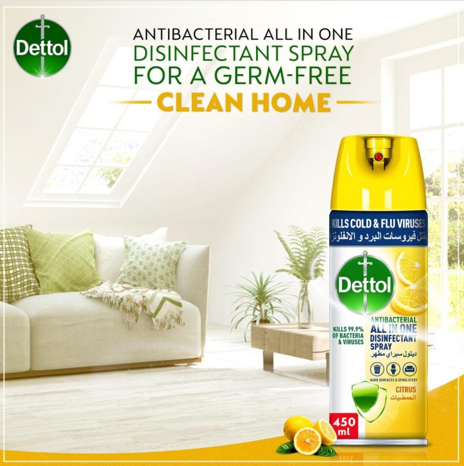 Dettol Disinfectant Spray, Citrus - 450 ml