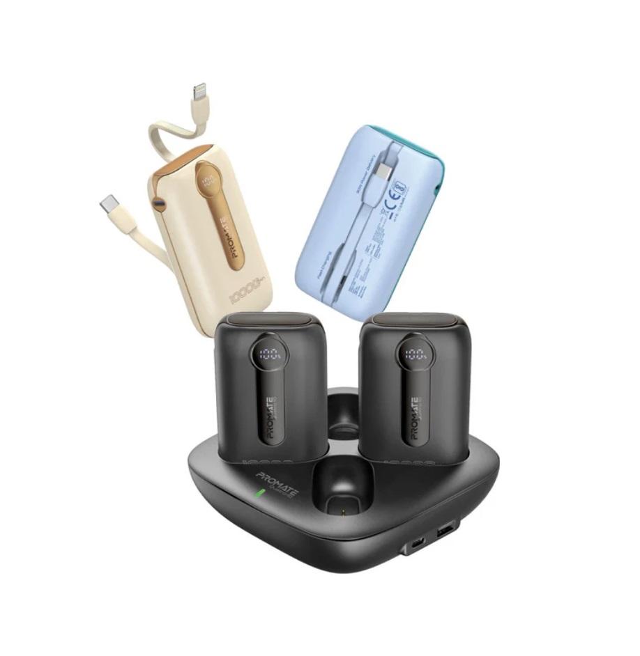 Promate Quatro-10, 4-Piece 10000mAh Power Bank Charging Set with In-Built USB-C and Lightning Cables