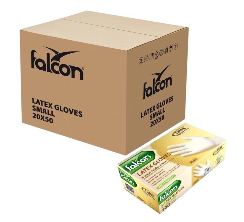 Falcon Latex Gloves Pre-Powdered, Small - 100 pcs