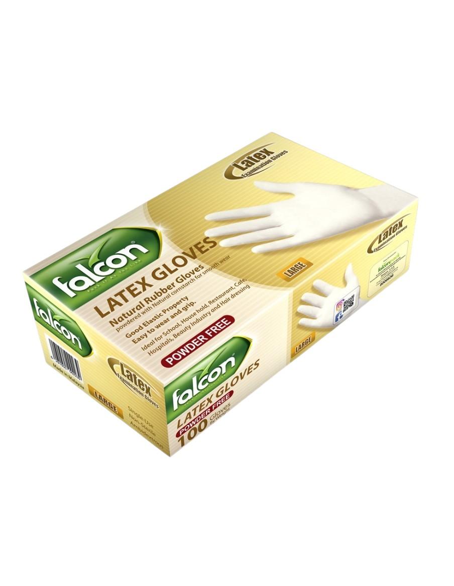 Falcon Latex Gloves Powder Free, Large - 100 pcs