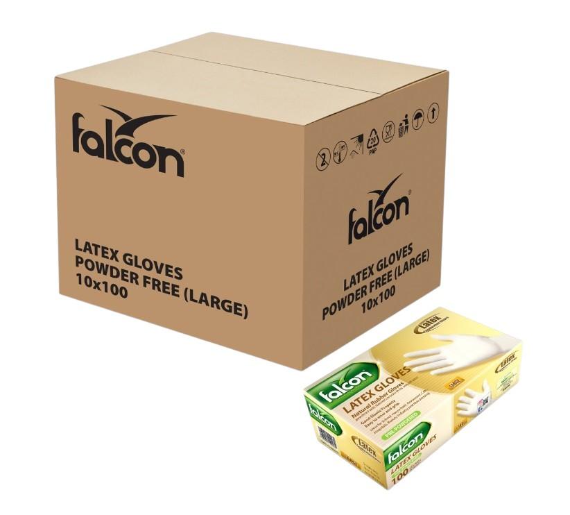 Falcon Latex Gloves Powder Free, Large - 100 pcs