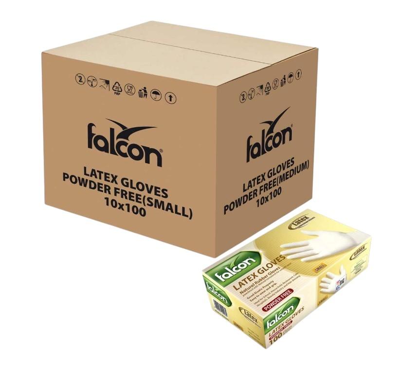 Falcon Latex Gloves Powder Free, Small - 100 pcs