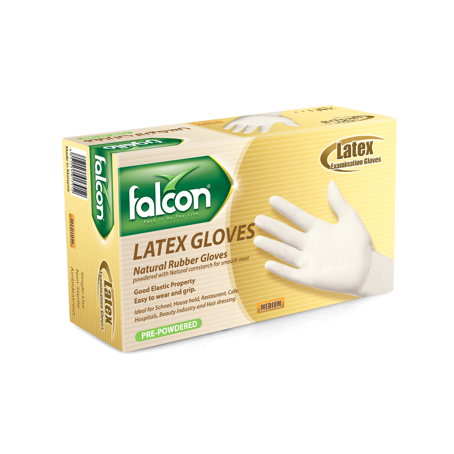 Falcon Latex Gloves Powder Free, Medium - 100 pcs