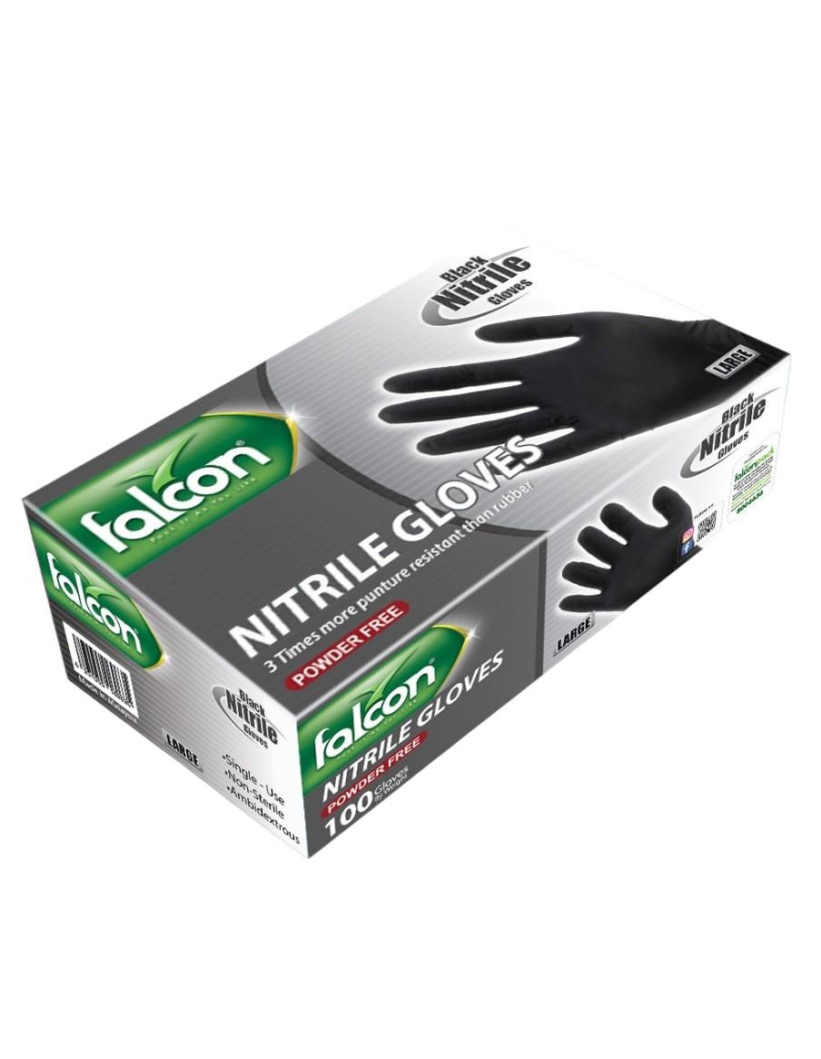 Falcon Nitrile Gloves Powder Free, Large (Black) - 100 pcs