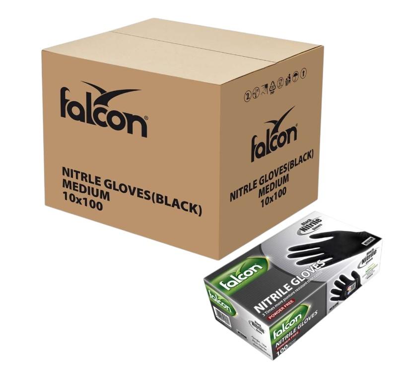 Falcon Nitrile Gloves Powder Free, Medium (Black) - 100 pcs