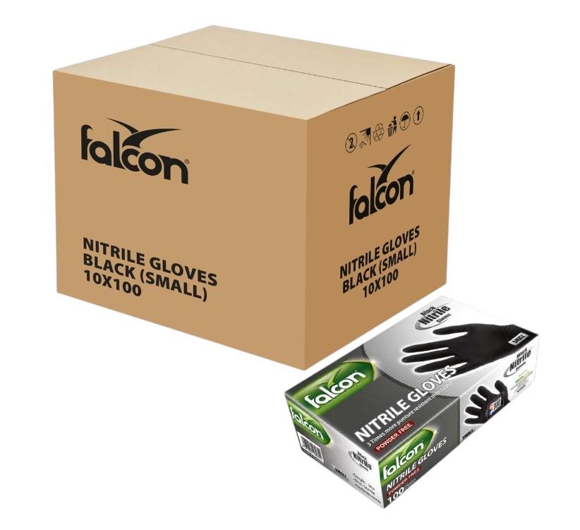 Falcon Nitrile Gloves Powder Free, Small (Black) - 100 pcs