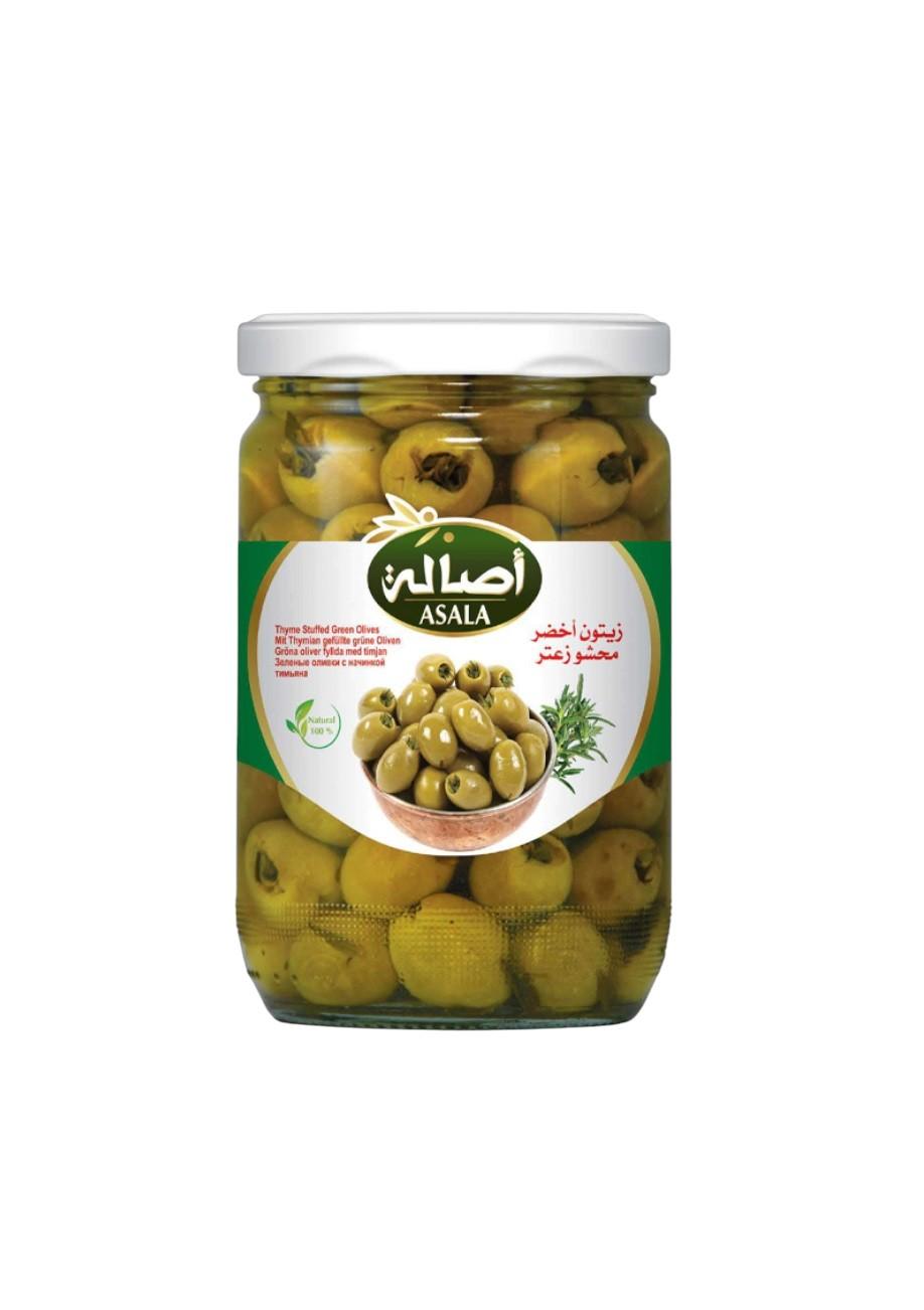 Asala Green Olive Stuffed with Thyme, Glass Bottle - 400g