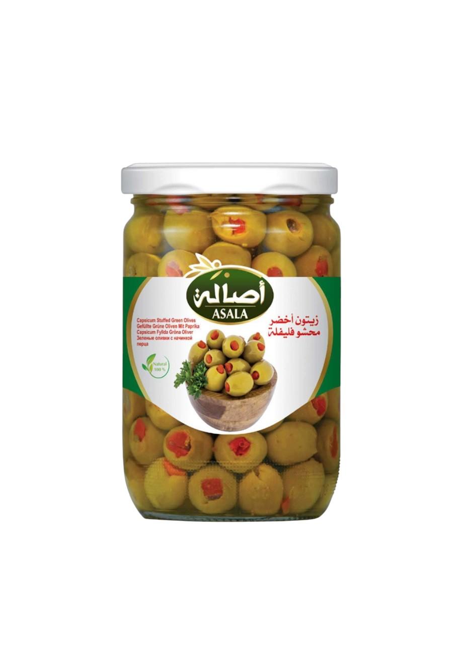 Asala Green Olive Stuffed with Capsicum, Glass Bottle - 400g