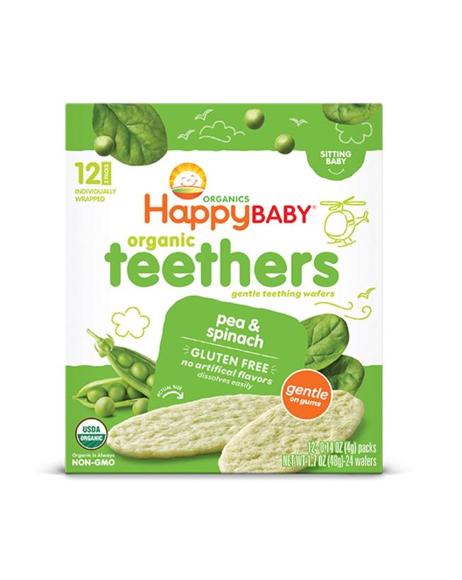 Happy Family Organics Teething Wafers Stage 1 Gentle Teethers Pea and Spinach - 48g