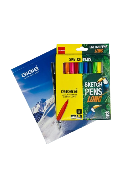 GIGIS Pencil, 12 Pcs Sketch Pen & 1 Note Pad (Back to School Combo)