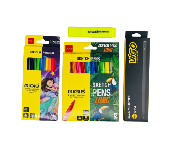 GIGIS Pencil, 12 Color Pencils + 10 Black Pencils + 1 Highlighter & 12 Sketch Pens (Back to School Combo)