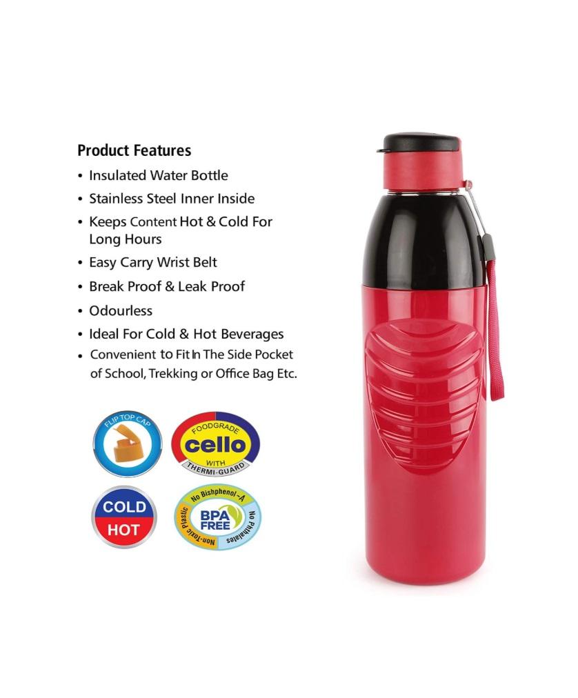 Cello Puro Steel X Zen Water Bottle, Red - 600 ml