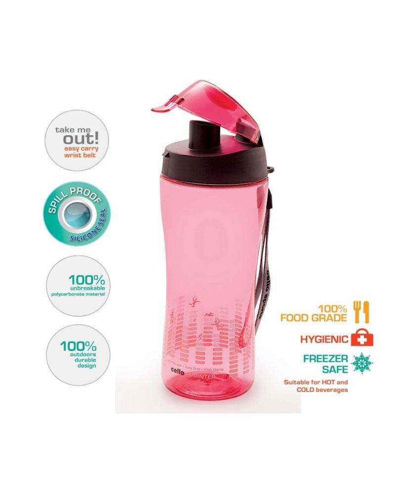 Cello Sprinter Polycarbonate Sports Bottle, Pink - 700 ml