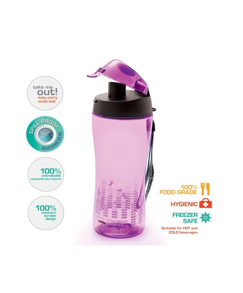 Cello Sprinter Polycarbonate Sports Bottle, Purple - 700 ml