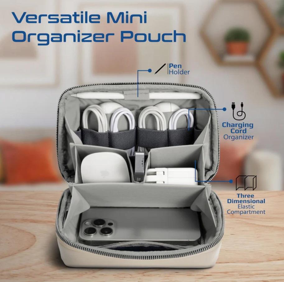 Promate Velvena Tech Essential Organizer Pouch Bag, Beige