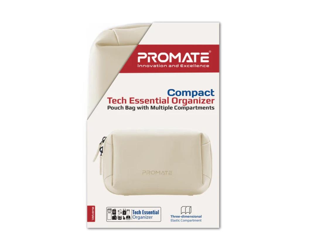 Promate Velvena Tech Essential Organizer Pouch Bag, Beige