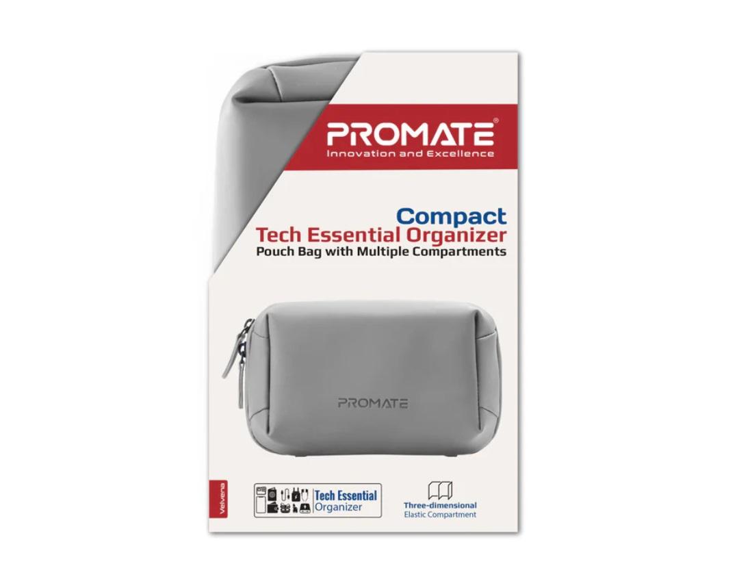 Promate Velvena Tech Essential Organizer Pouch Bag, Grey