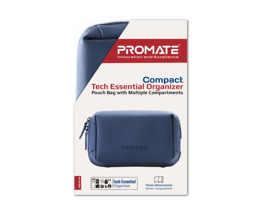 Promate Velvena Tech Essential Organizer Pouch Bag, Blue