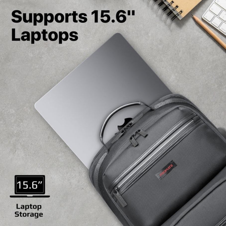 Promate ElitePack-Pro, Heavy Duty Lightweight Backpack for 15.6” Laptops