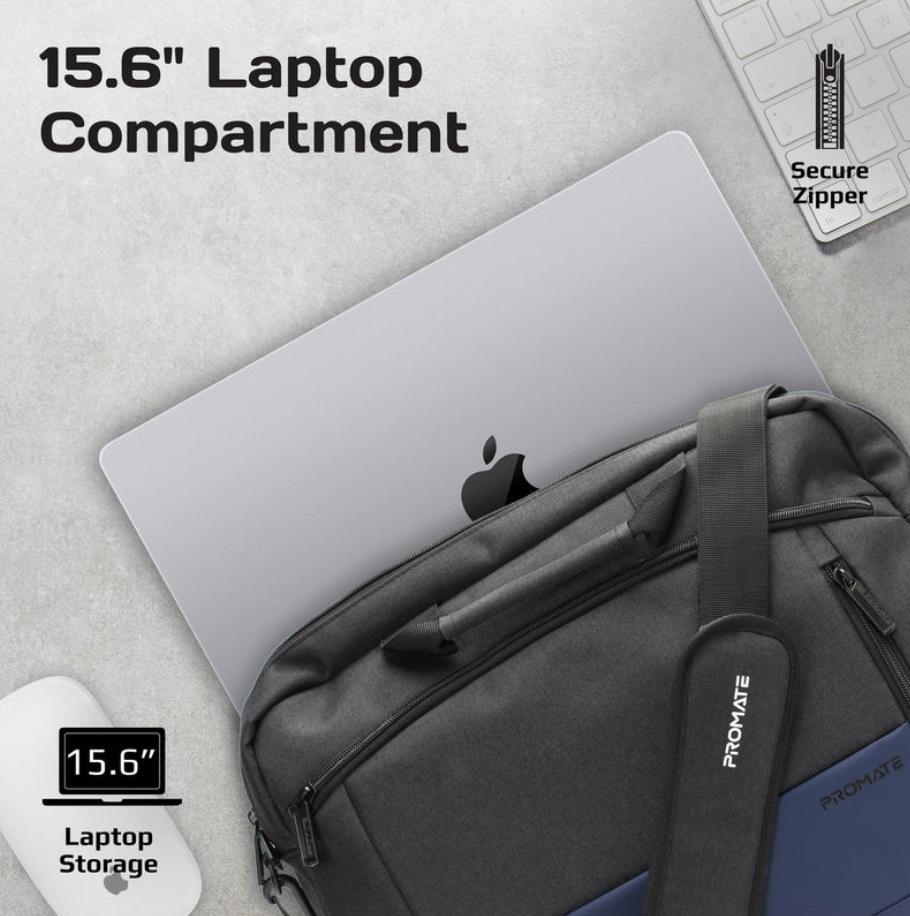 Promate Satchel-MB, SleekComfort 15.6" Laptop Messenger Bag, Blue
