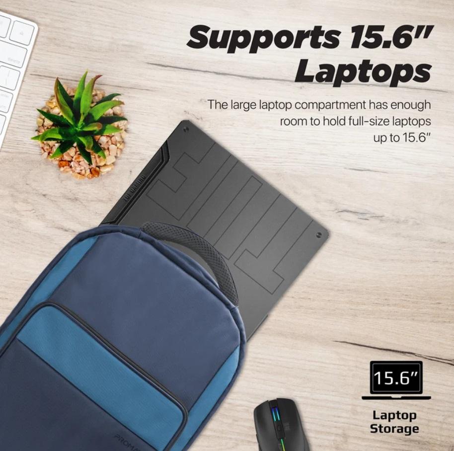 Promate Limber-BP, Large Capacity 15.6" Laptop Backpack, Blue