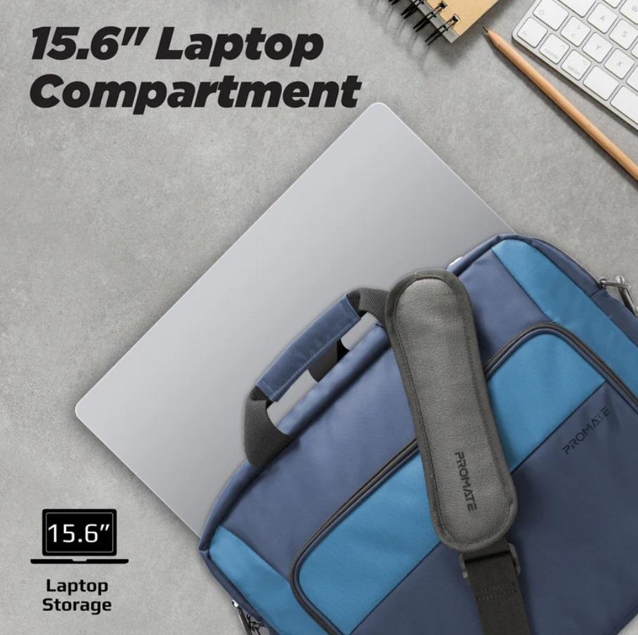 Promate Limber-MB, Large Capacity 15.6" Laptop Messenger bag, Blue