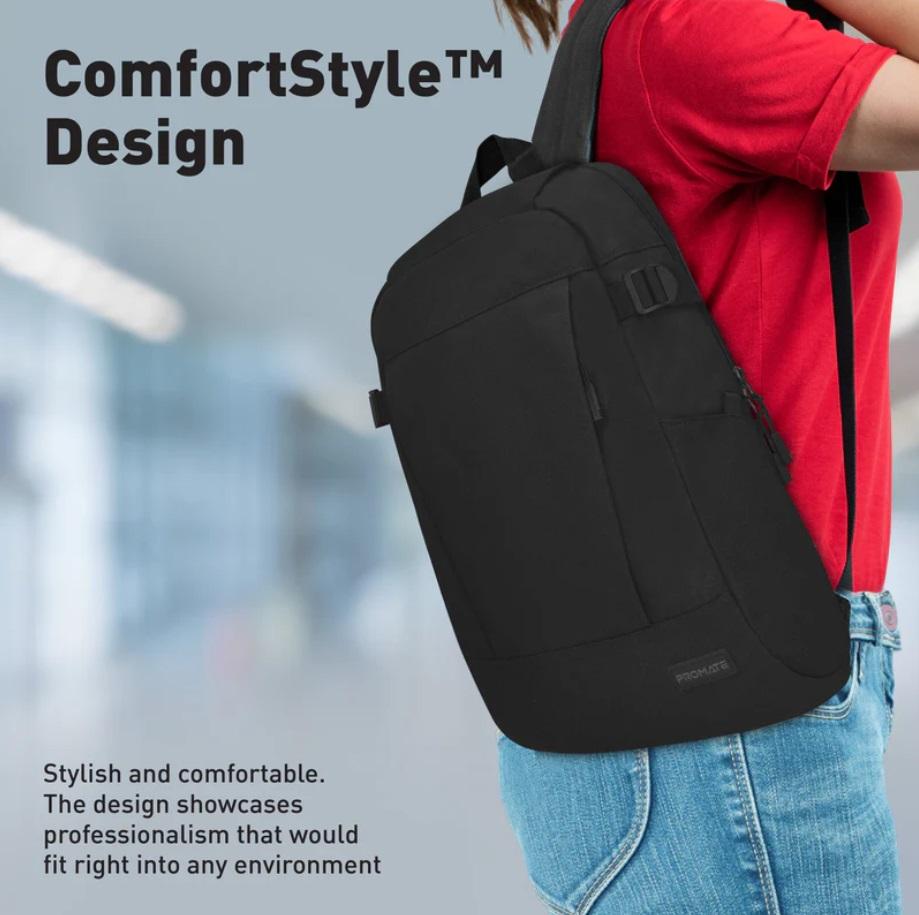 Promate Birger, ComfortStyle 15.6" Laptop Backpack, Black
