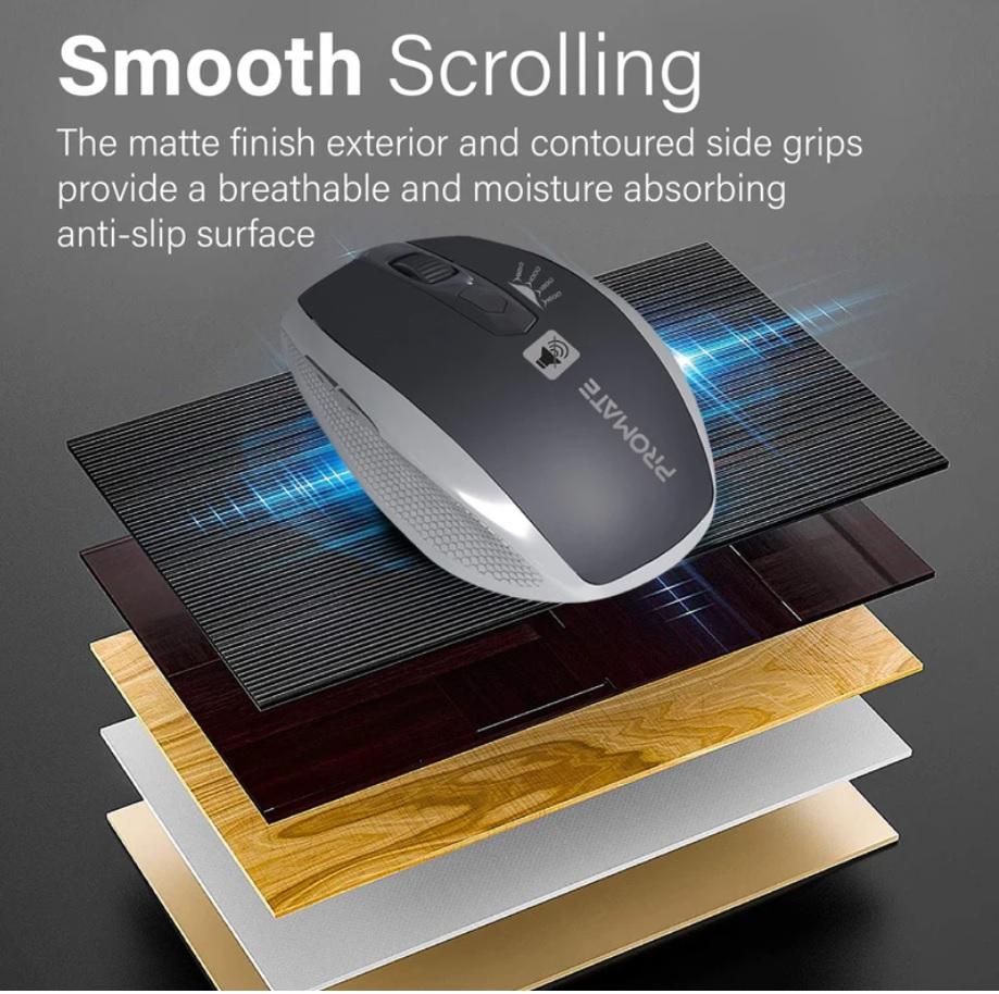 Promate Breeze, Silent Switch Streamlined Wireless Mouse, Silver