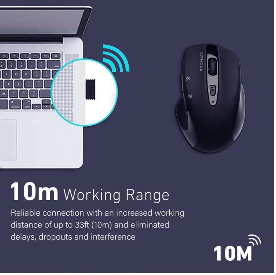 Promate Cursor, EZGrip Ergonomic Wireless Mouse, Black