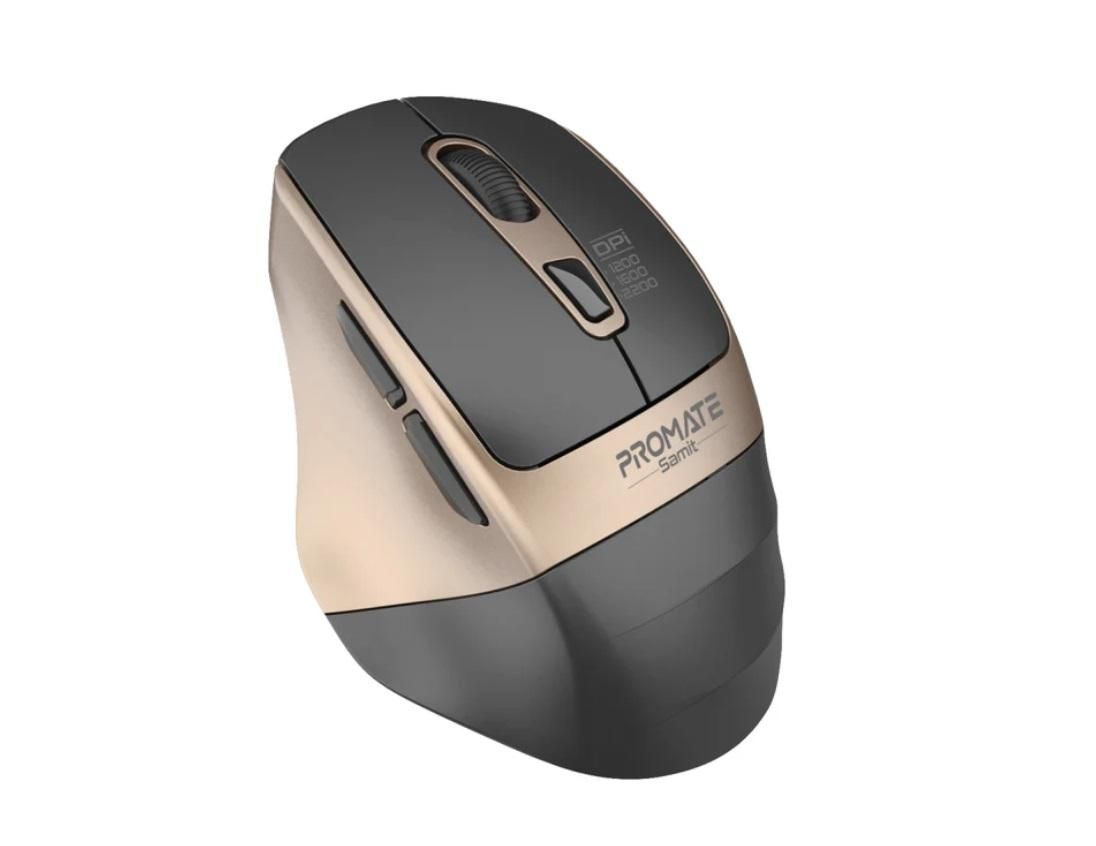 Promate Samit, 2.4GHz Ergonomic 2200 DPI Silent Click Wireless Mouse, Gold