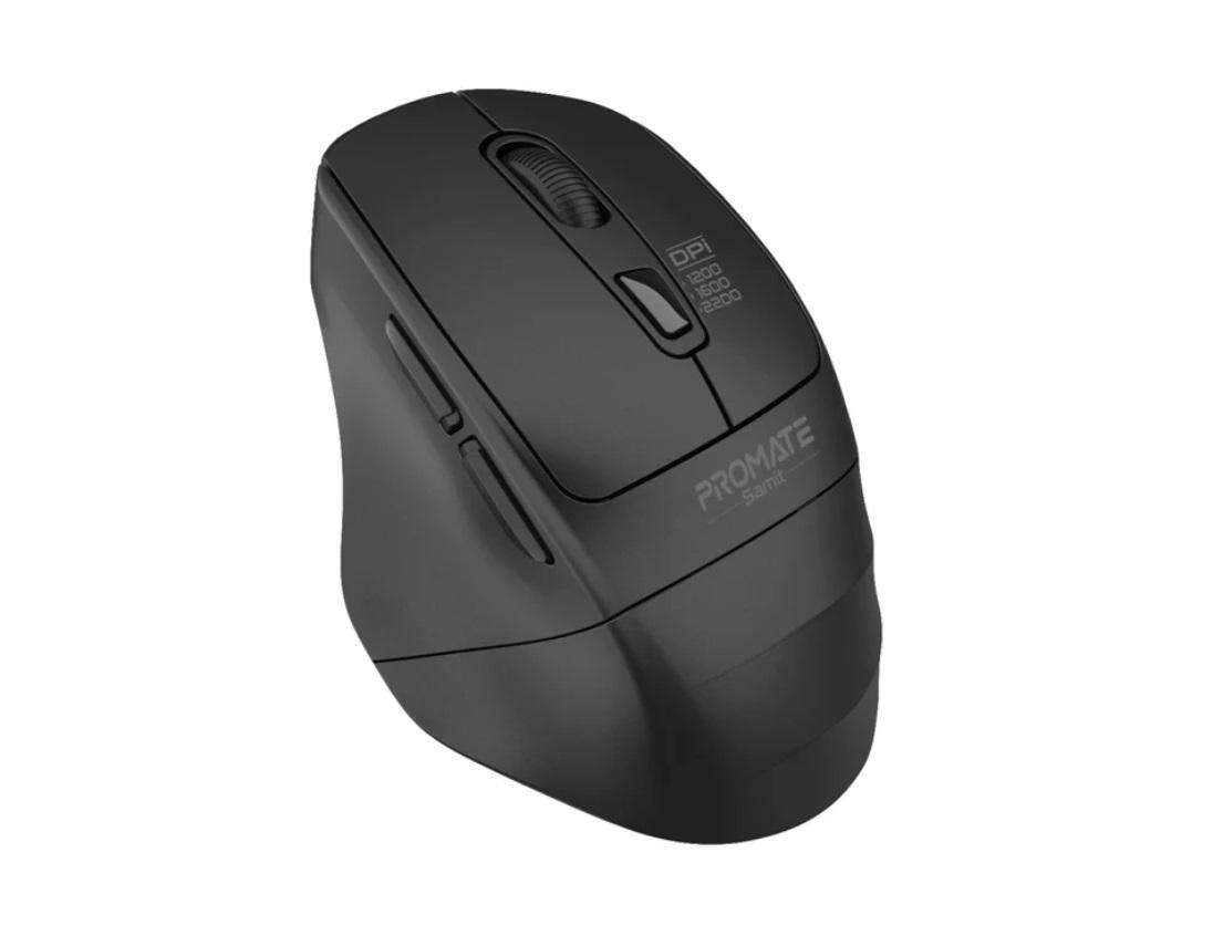 Promate Samit, 2.4GHz Ergonomic 2200 DPI Silent Click Wireless Mouse, Black