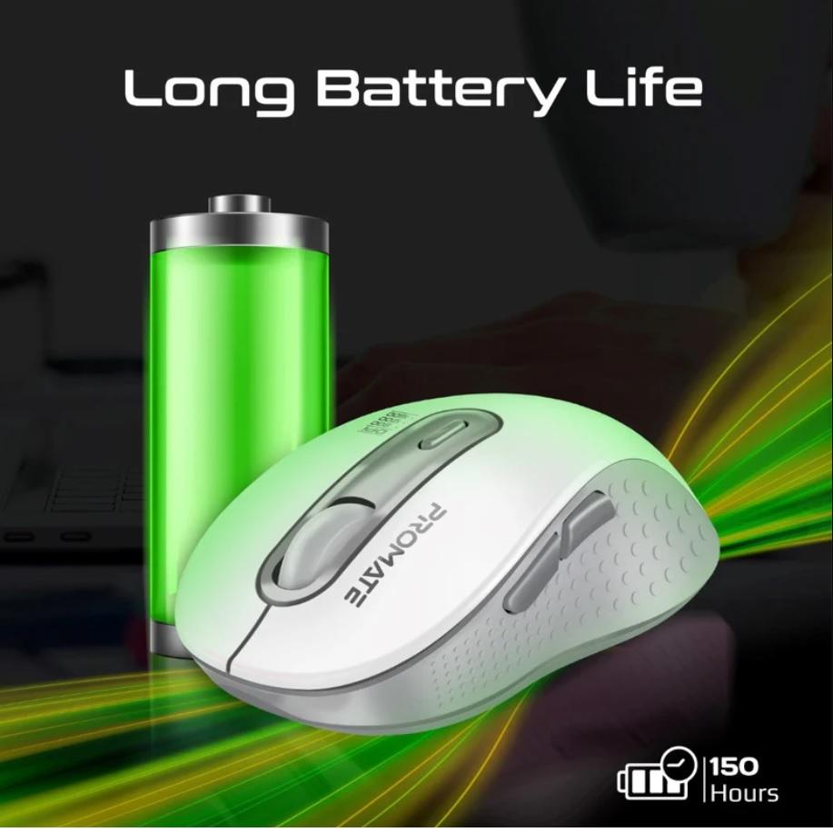 Promate Ken, Dual Mode Wireless Optical Mouse with BT & RF Connectivity, White