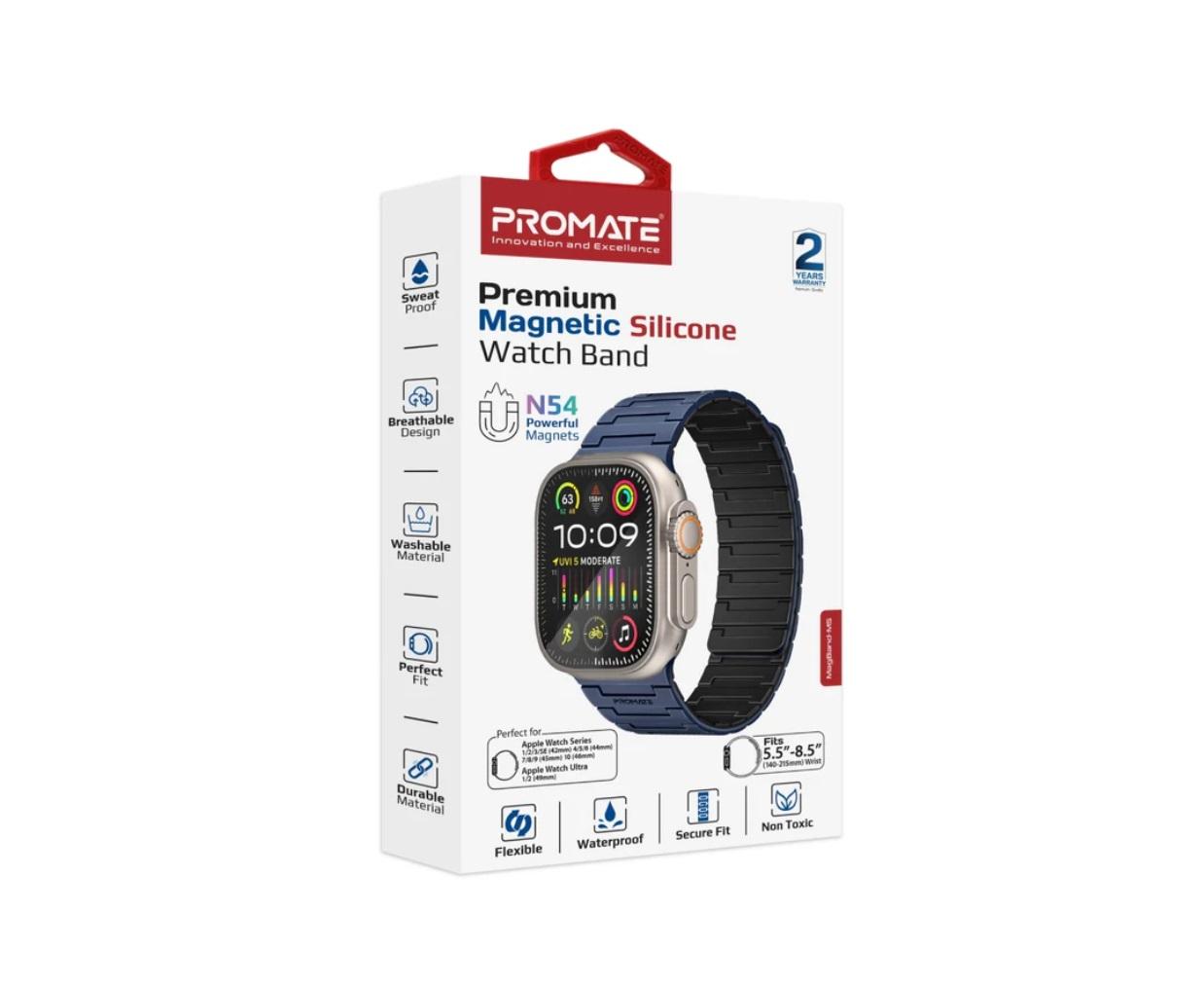 Promate MagBand-MS, Premium Magnetic Silicone Watch Band, Navy Blue