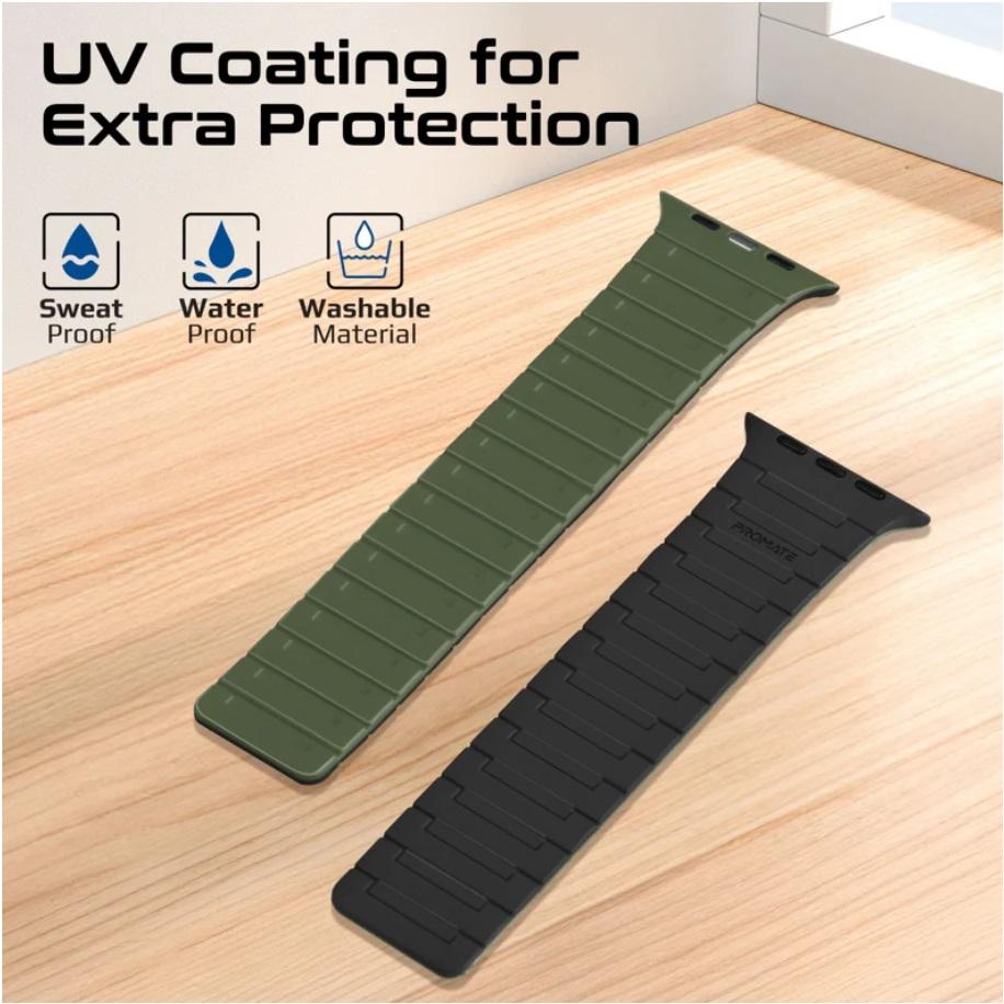 Promate MagBand-MS, Premium Magnetic Silicone Watch Band, Midnight Green
