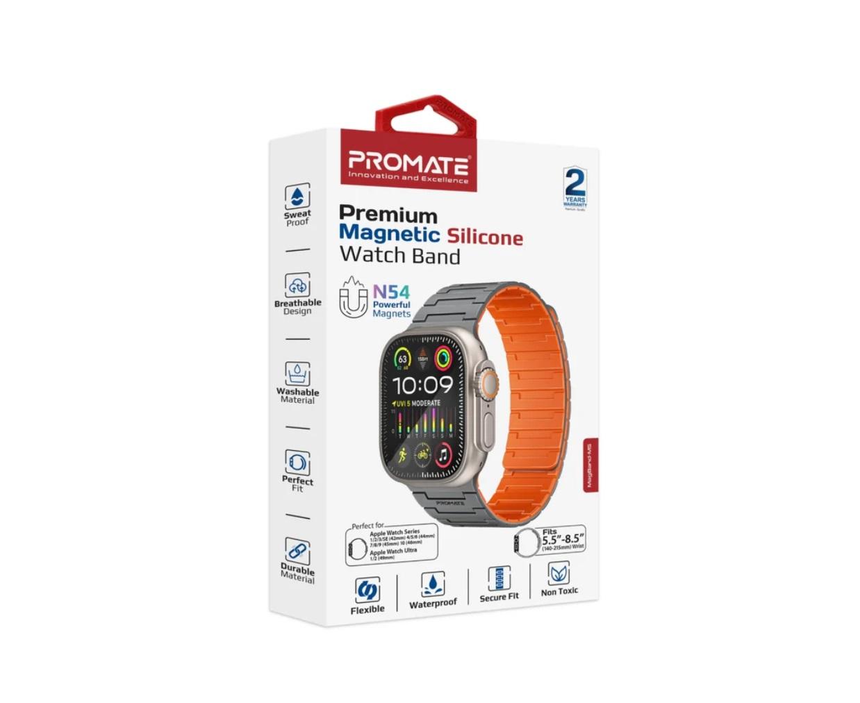 Promate MagBand-MS, Premium Magnetic Silicone Watch Band, Grey