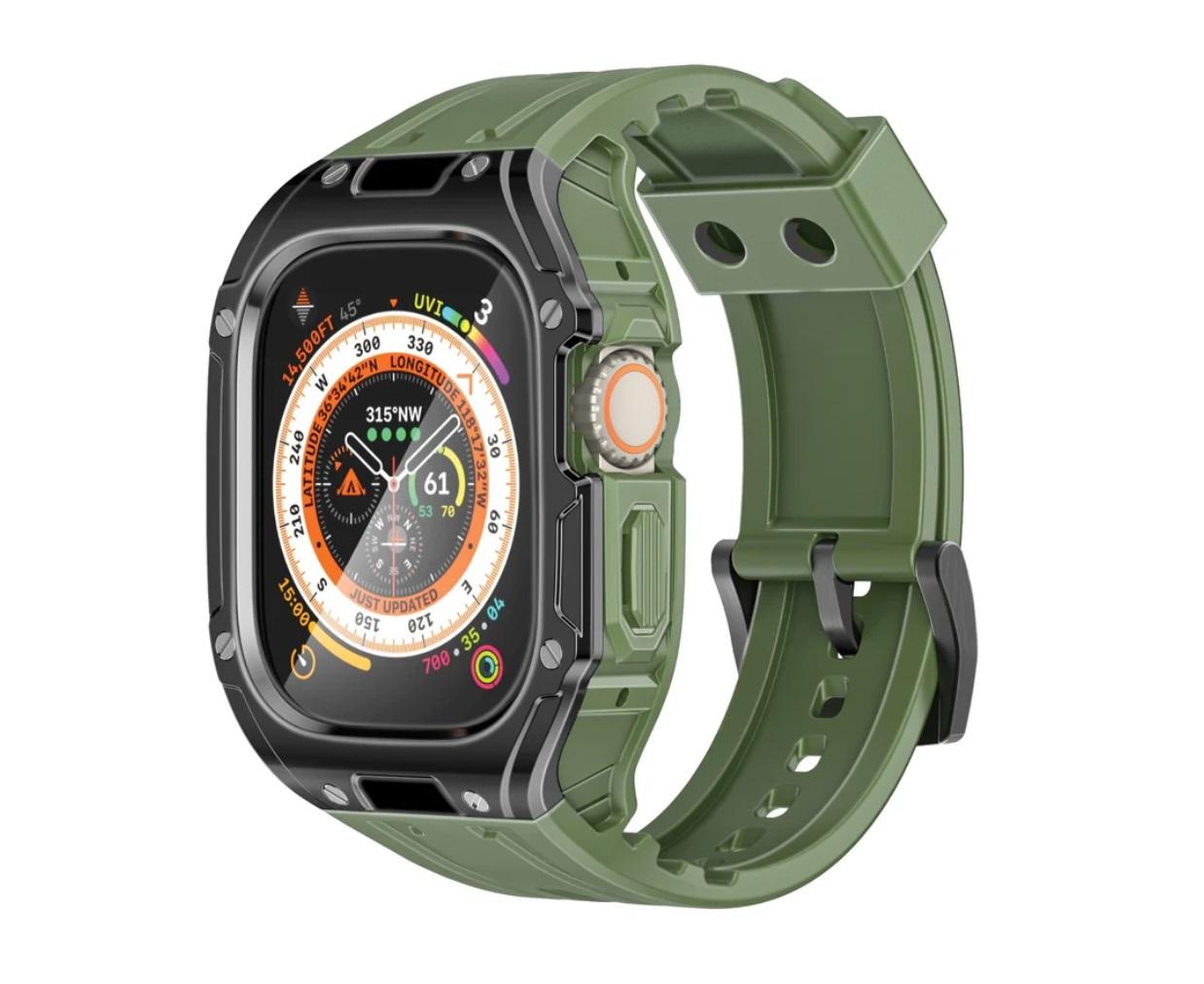 Promate CaseBand, Durable Protection Watch Case with TPU Watch Band, Midnight Green