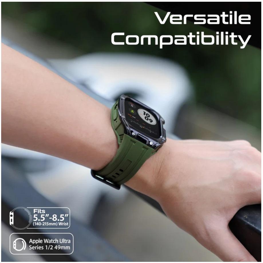 Promate CaseBand, Durable Protection Watch Case with TPU Watch Band, Midnight Green