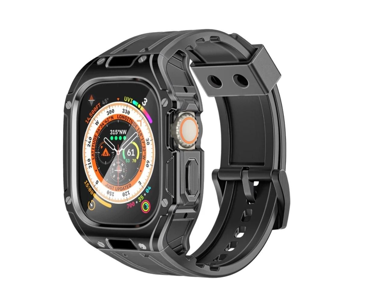 Promate CaseBand, Durable Protection Watch Case with TPU Watch Band, Black