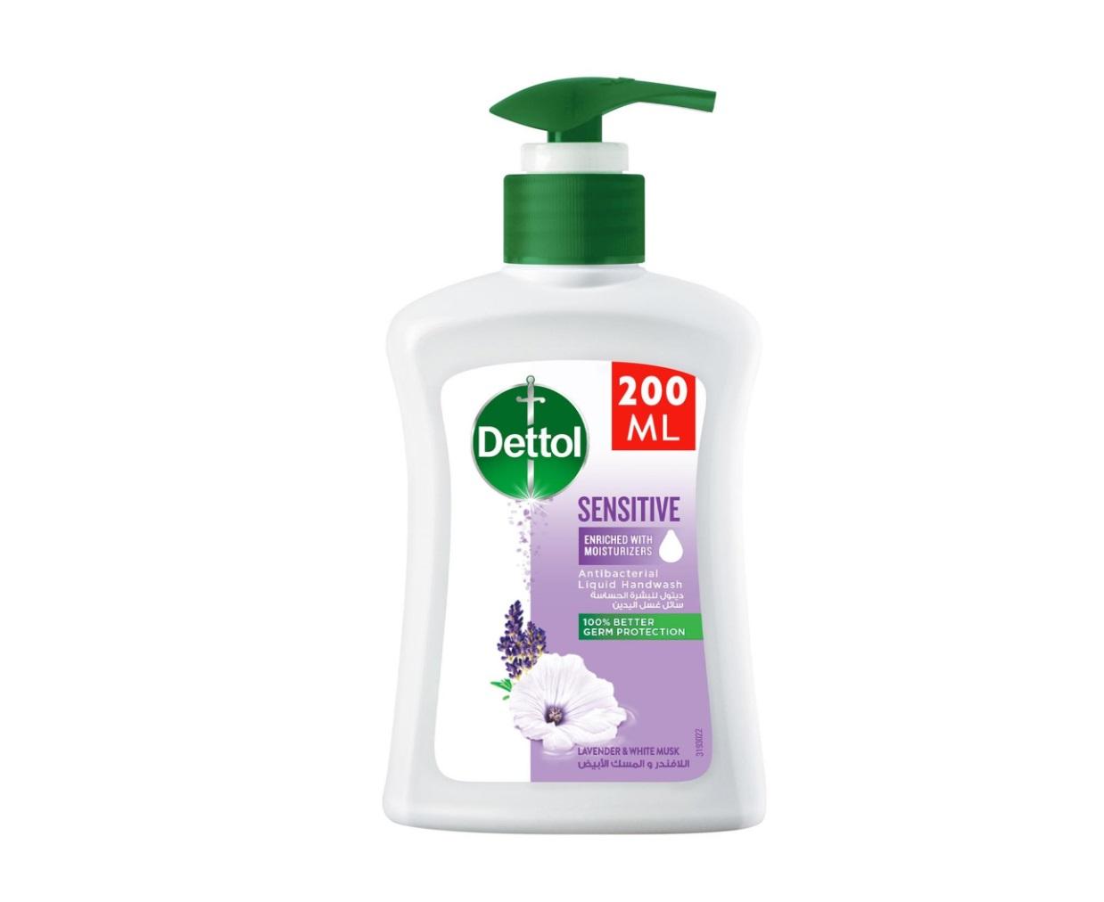 Dettol Sensitive Liquid Hand Wash Soap Pump, Lavender & White Musk Scent - 200 ml