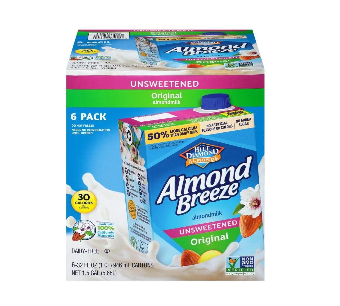 Almond Breeze Unsweetened Almond Milk - 1 Liter x 6