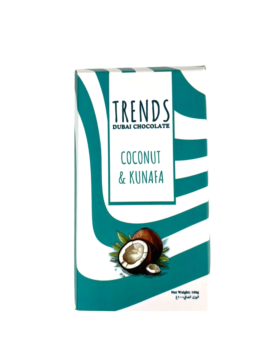 Trends Dubai Chocolate, Coconut & Kunafa - 100g Box with Tray