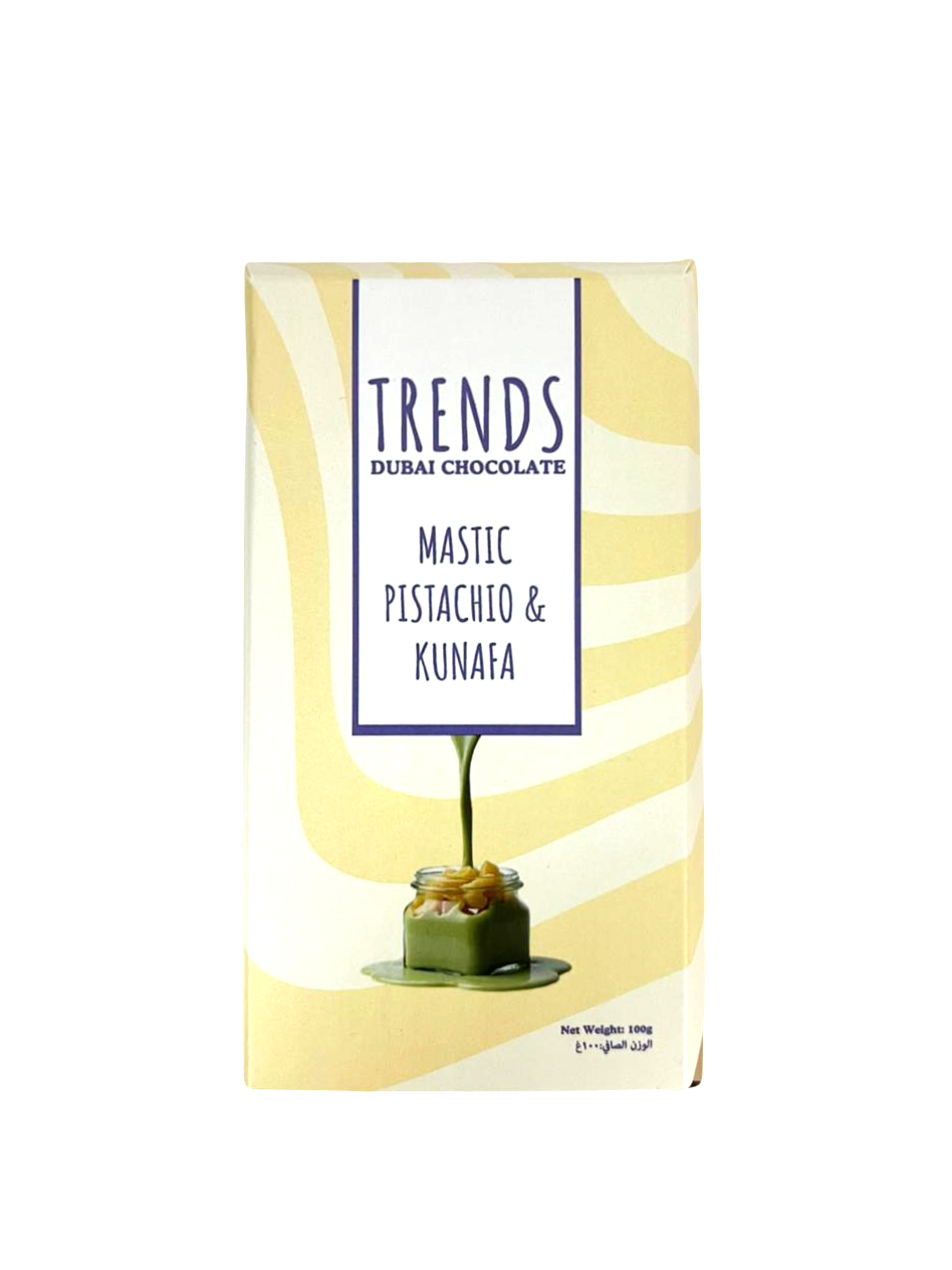 Trends Dubai Chocolate, Mastic Pistachio & Kunafa - 100g Box with Tray