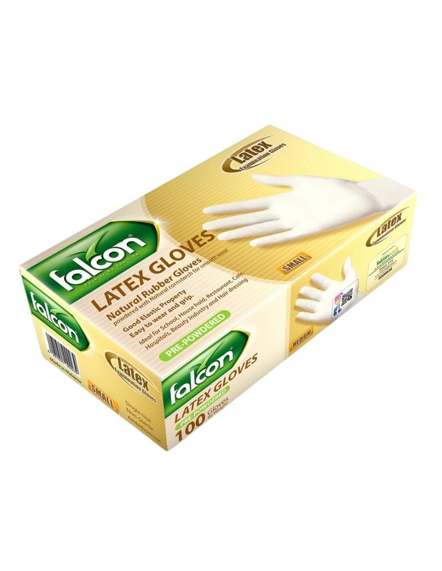 Falcon Latex Gloves Pre-Powdered, Small - 100 pcs