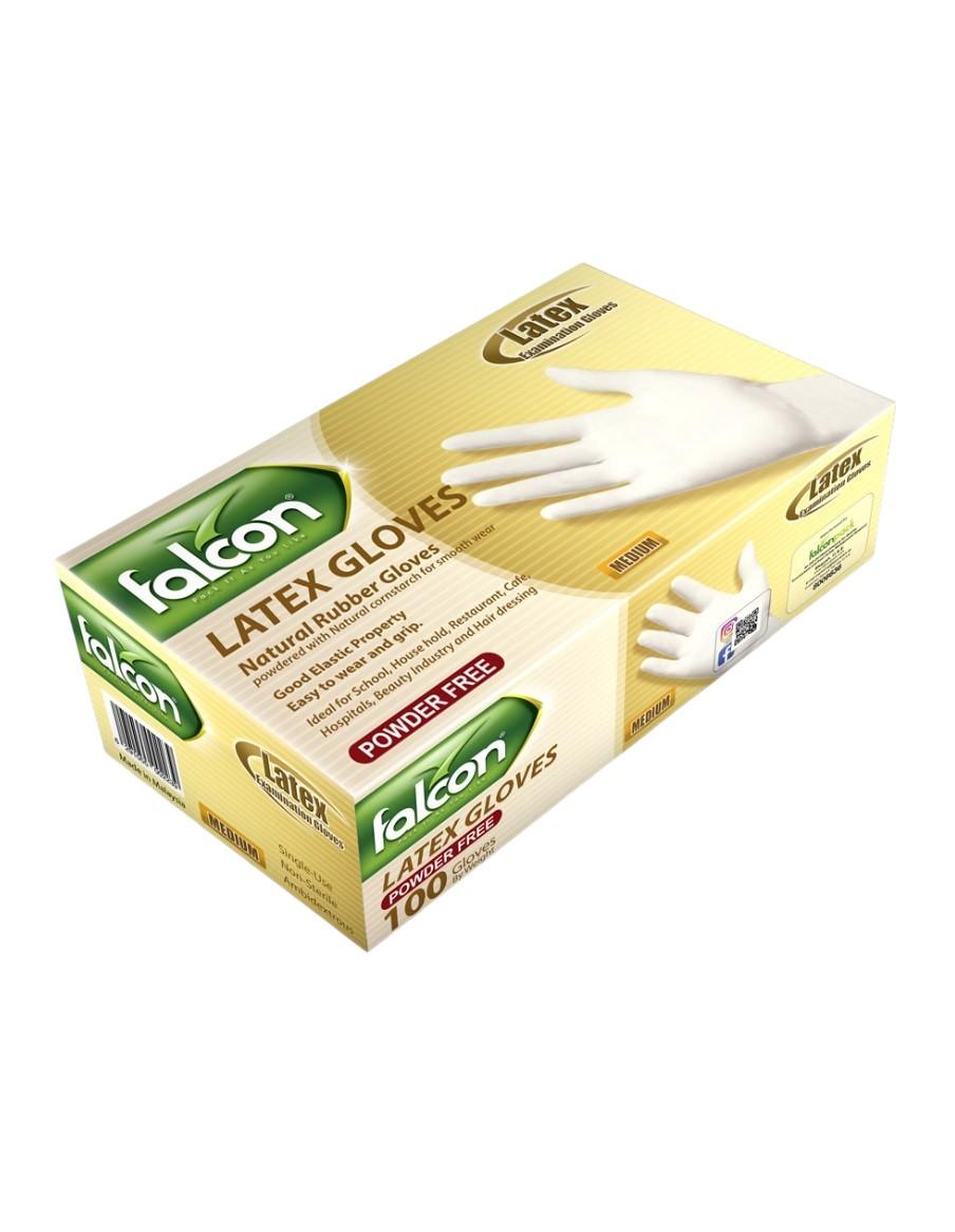 Falcon Latex Gloves Powder Free, Medium - 100 pcs