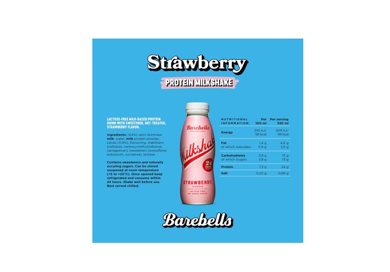 Barebells Protein Milkshake, Strawberry - 330 ml x 8