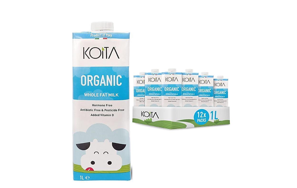 Koita Organic Milk, Whole Fat - 1 Liter x 12