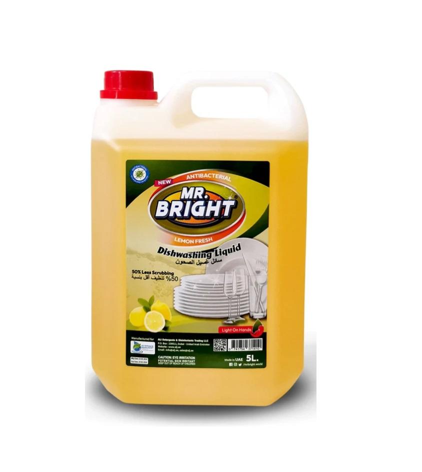 Mr Bright Dishwashing Liquid, Lemon - 5 Liter